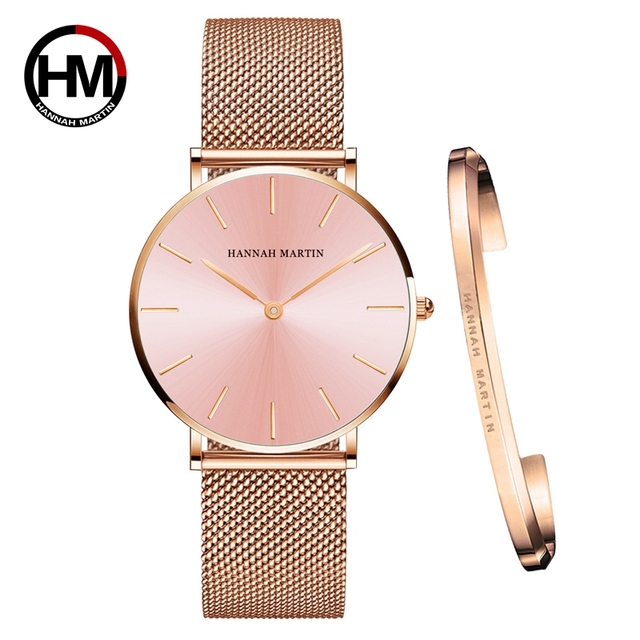 white Dial Watch Japan Quartz Simple Design Waterproof Rose Gold Stainless Steel Mesh Band Lady Watches for Women