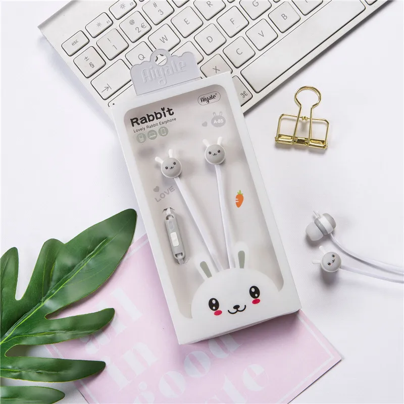 A-85 In-ear Fashion Cute Rabbit Stereo with Wheat Line Control for Mobile Phone Tablet MP3 Player Headset Earphone