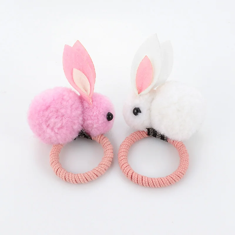 Pink and white Милые животные волосы мяч кроличьи волосы кольцо женские эластичные резинки волос украшение на голову в Корейском стиле детские аксессуары украшения для волос - Цвет: Pink and white