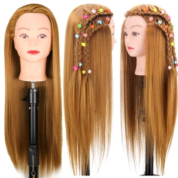 Testa di Manichino per Parrucchieri 65cm, Capelli Sintetici, Testa Femminile per Acconciature, Manichino per Formazione e Styling