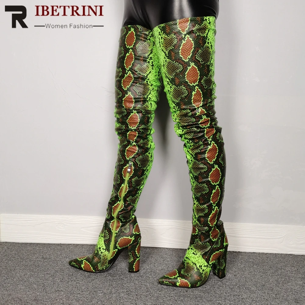 

RIBETRINI New 35-47 Fashion Extrem Thigh High Boots Women 2020 mixed-color Over The Knee Boots Ladies High Heel Shoes Woman
