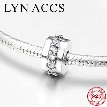 

Round Fashion 925 Sterling Silver DIY gift clear Zircon fine clips Lock beads Fit Original LYNACCS Charm Bracelet Jewelry making