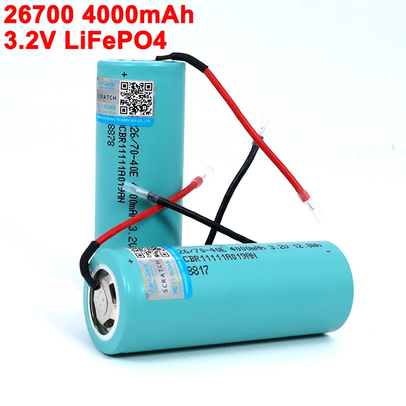 US $3.68 32V LiFePO4 26700 4000mAh Battery Maximum 5C Power battery DIY Silicone Wire For Electric car scooter Energy storage