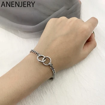 

ANENJERY Summer New Fashion Double Circle Bracelet Handmade Thick Chain Men Women Couple Bracelet Hip Hop Jewelry S-B413