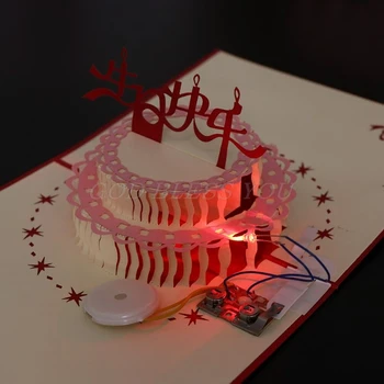 

3D Pop Up Greeting Card Happy Birthday Cake Music LED Postcard With Envelope New Drop Shipping