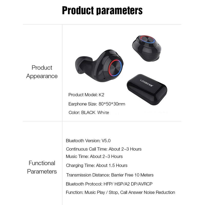 Сенсорный экран Управление мини наушник/bluetooth гарнитура bluetooth 5,0 по-настоящему Беспроводной наушники, стерео наушники, гарнитура, наушники с 2000 мА · ч зарядный чехол