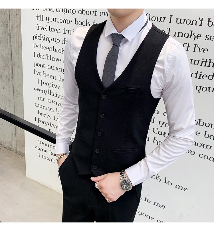 Для Мужчин's для бизнес на каждый день Slim жилет Модные Для мужчин однотонный Цвет с одной пуговицей жилет для Для мужчин простой Для мужчин одежда на весну и осень, S-4XL