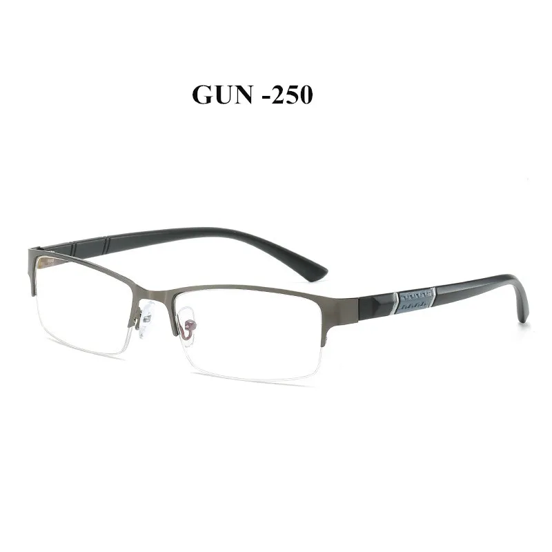 YOOSKE анти-синий светильник очки для близорукости для женщин и мужчин металлическая полуоправа короткие очки для коррекции зрения-0,5-1-1,5-2-2,5-3-3,5-4,0 - Цвет оправы: GUN -250