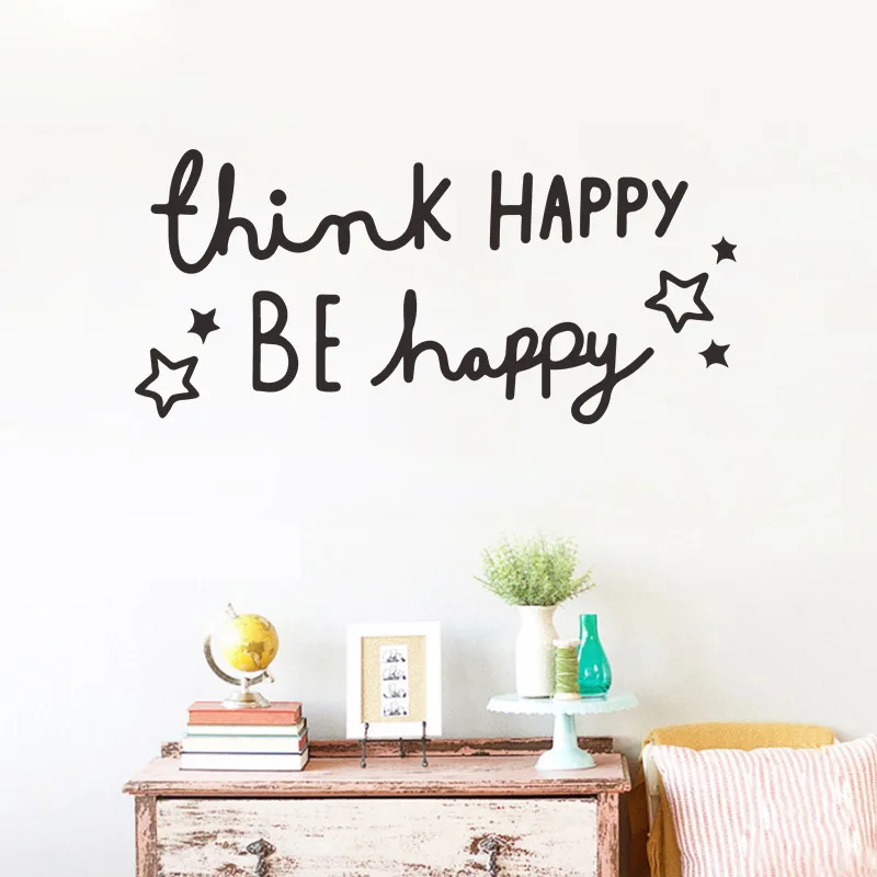 Think Happy Be Наклейка на стену с цитатами украшение для гостиной спальни детской