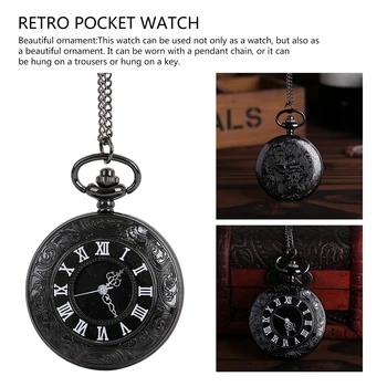 

1Pcs Vintage Charm Black Unisex Fashion Roman Number Quartz Steampunk Pocket Watch Man Necklace Pendant with Chain Gifts