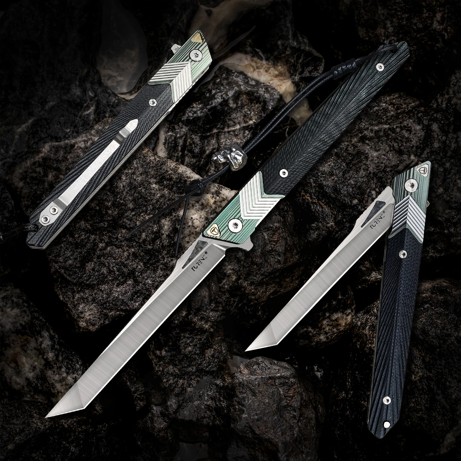 TURENZ-EDC Folding Knife M390/14C28N Steel G10 Titanium Alloy