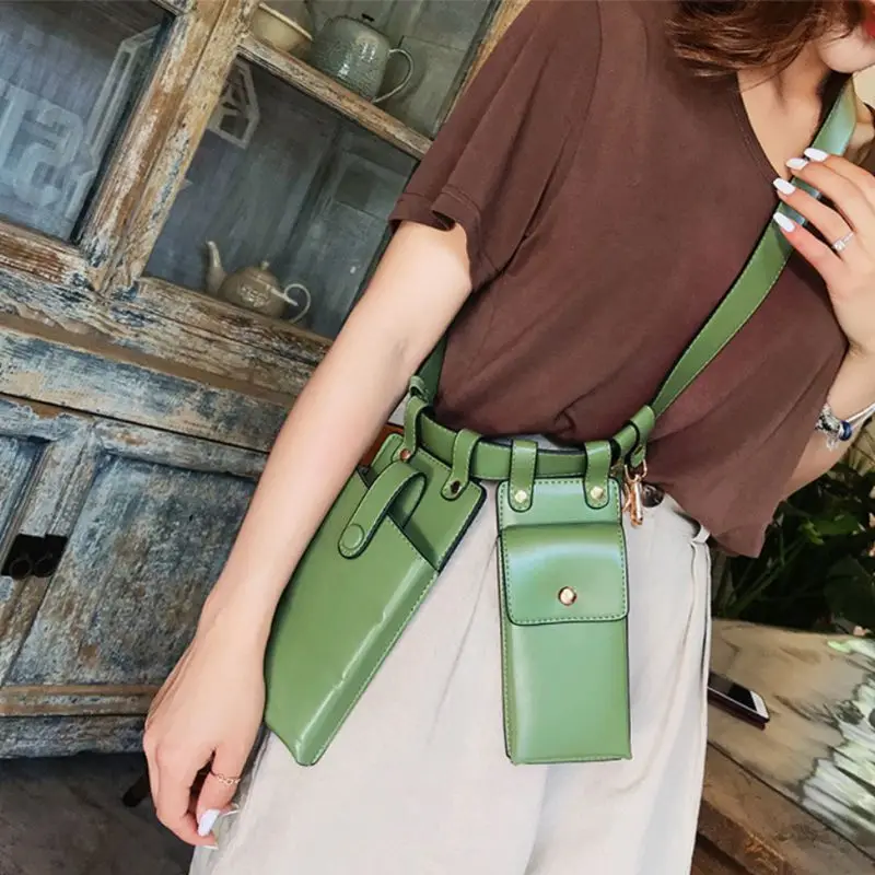 

Women Fashion PU Waist Belt Bag Chest Bags Fanny Pack Adjustable Small Phone Pack Shoulder Strap F42A