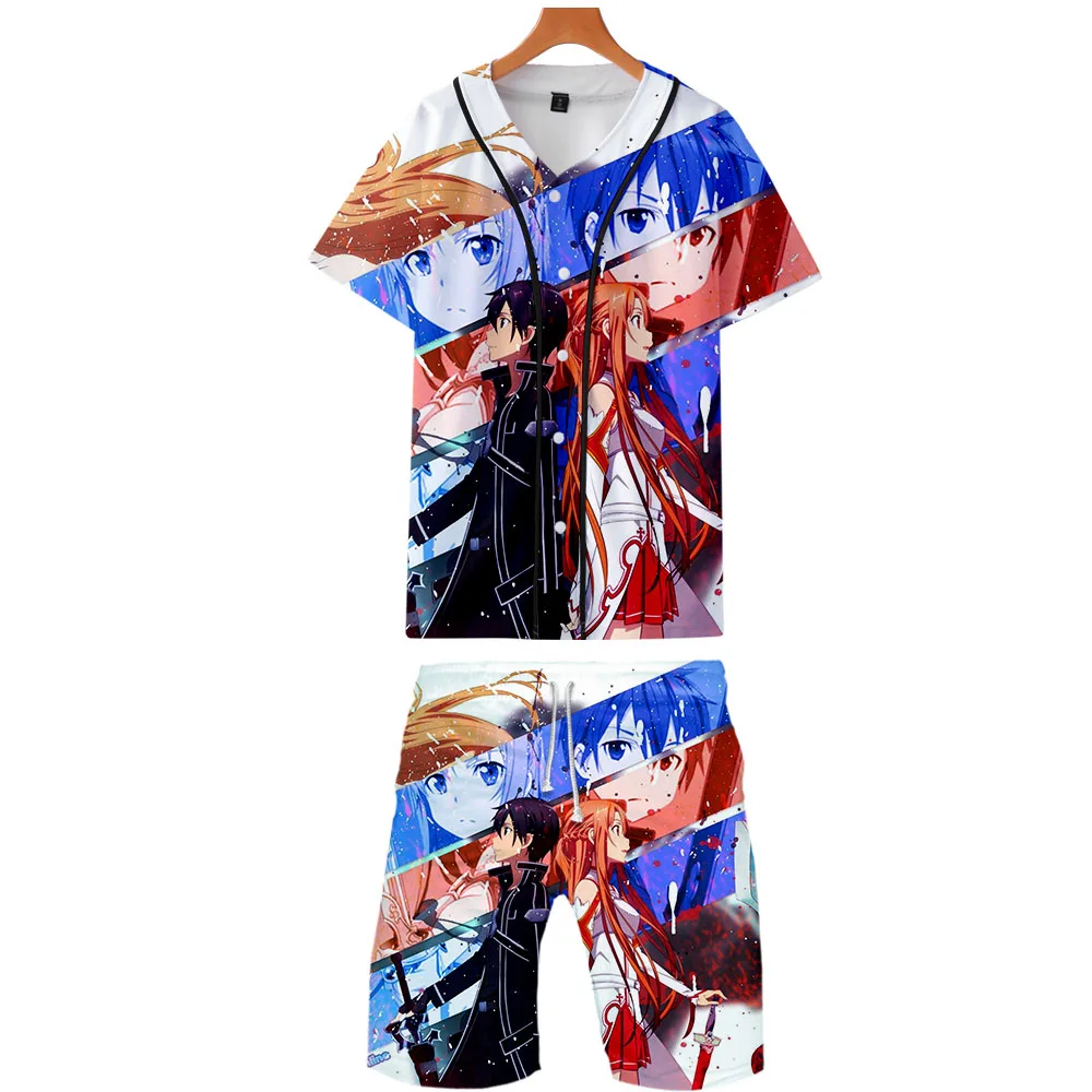Alicization 3D Gedrukt Tweedelige Set Zomer Baseball T-shirts + Casual Shorts Fashion 2019 Trendy Streetwear Kleding | Женская одежда