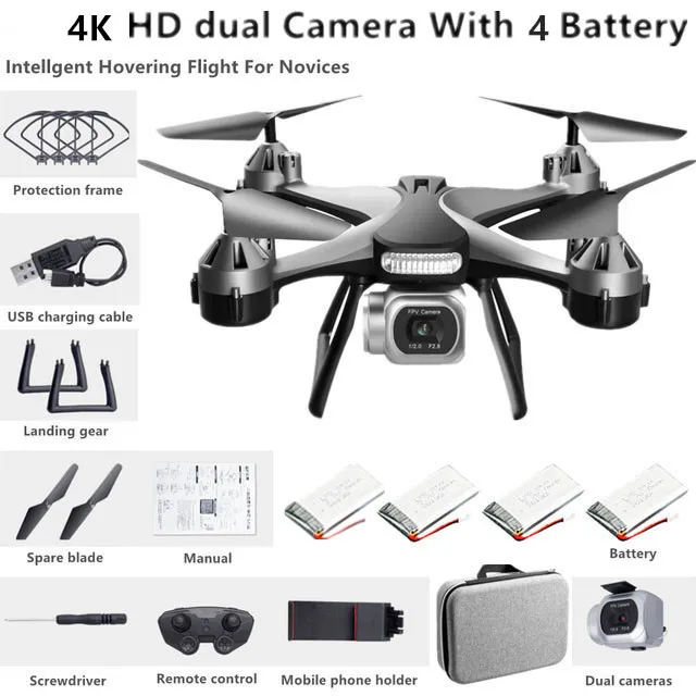 2021 New JC801 UAV HD Professional Dual Camera Remote Control Helicopter 4K Dual Camera Drone Aerial Photography Quadcopter WIFIGray