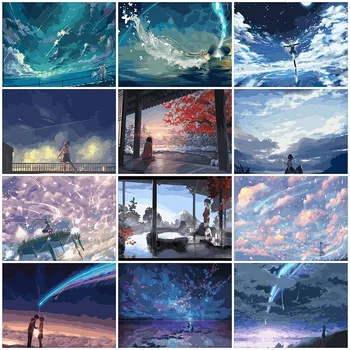 

JHLJIAJUN DIY Oil Painting By Numbers Sky Girl Scenery Coloring By Numbers Landscape Paint Canvas Picture Hand Painted