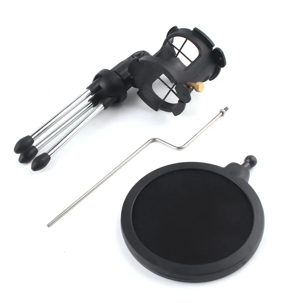 

Microphone Tripod Stand Foldable Desktop Microphone Bracket with Shock Mount Mic Holder Clip and Pop Filter