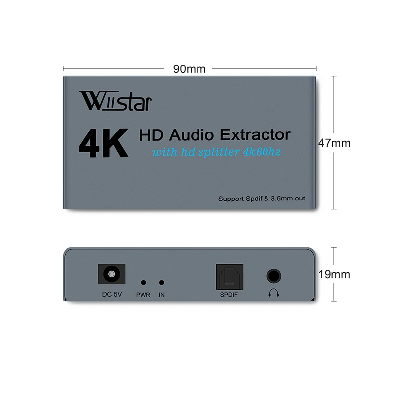 Extrator de Áudio 4k hd Divisor hd para hd Mais Conversor de Áudio com Spdif Mais 3.5 mm Jack Estéreo Hdmi Divisor 1x2 - Image 6