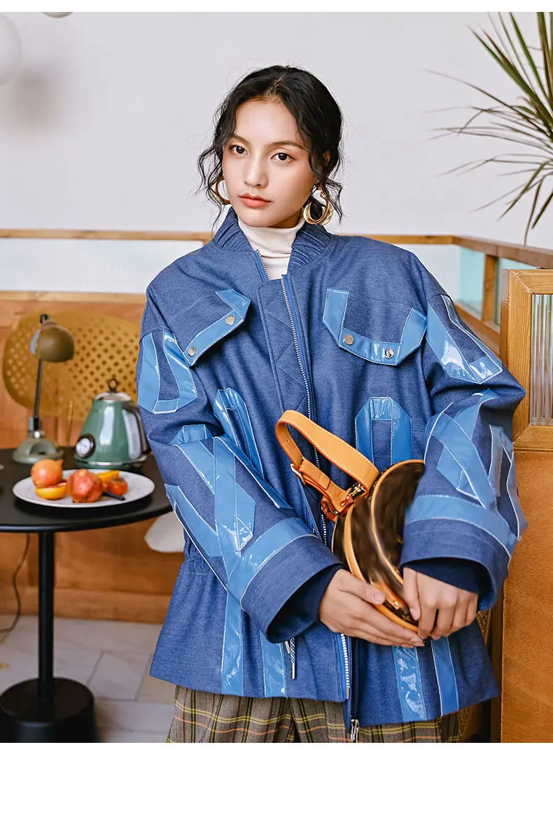 HG Streetwear Splice Winter Jacket Women Punk Style Locomotive Tops Trend Plus Size Coat Women Autumn Fashion Wind New XJ2660