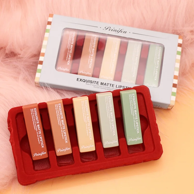 5pcs Matte Long-lasting Lipstick Set Waterproof Nude Batom Lip Kit Lips Makeup Beauty Gift Lipstick Sample Set