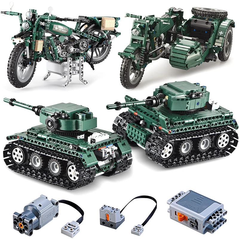 

RC Military Panzer Tiger Tank Technic Motor Compatible ingly Motorcycle Military army vehicle Model Building Blocks toys ww2