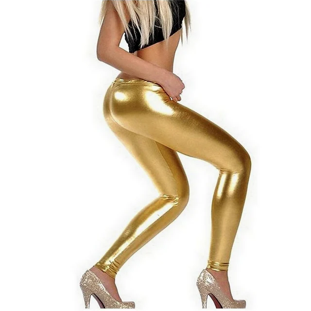 Women High Waisted Metallic Leggings 
