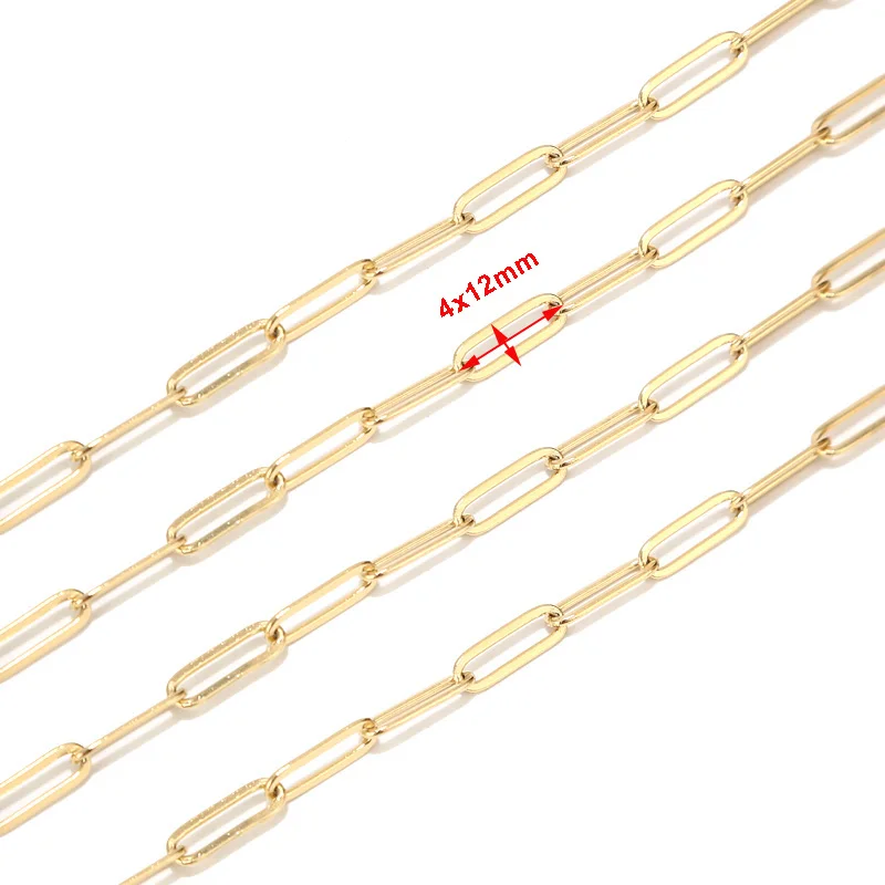 4 мм Ширина золотой тон нержавеющая сталь нарисованный плоский кабель цепи фурнитура подходит для изготовления ювелирных изделий и DIY