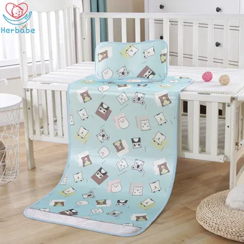

Herbabe 120*60cm Summer Baby Mattress with Pillow 2pcs/set Ice Silk Cooling Bedding Mattresses Cartton Infant Kids Sleeping Mat