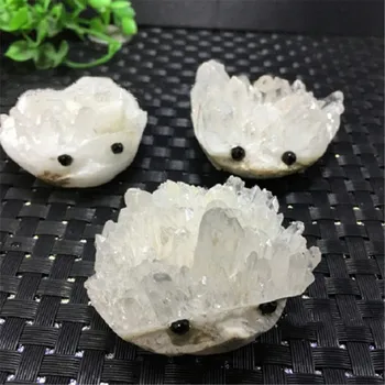 

1pc Natural Carved Crystal Animal Figurine raw clear White Quartz Crystal Cluster Hedgehog For Decoration Gift