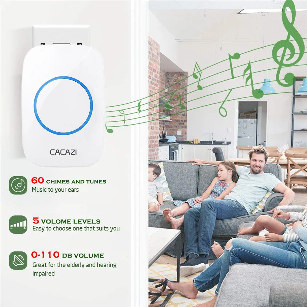CACAZI 60 Chime 110DB беспроводной дверной звонок Водонепроницаемый 300 м Пульт дистанционного управления ЕС вилка умный дверной звонок батарея 1 2 3 Кнопка 1 2 3 4 Приемник