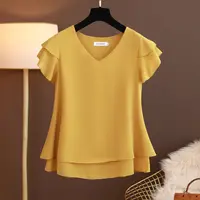 2026 New Summer Women Blouse Loose V-Neck Chiffon Shirt Female Short Sleeve Blouse Oversized Shirts womens tops and blouses Top - Image 4
