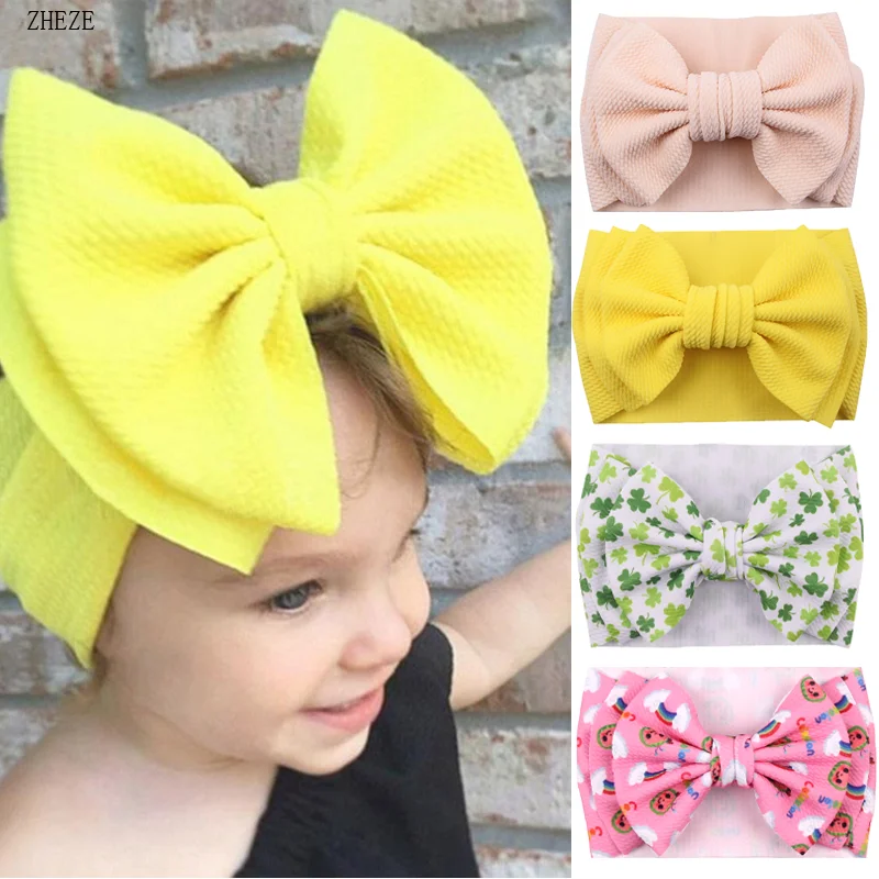 2021 New 7'' Big Double Layer Hair Bow Headband Girls Kids Waffles Fabric Elastic Hairbands DIY Accessories For Baby |
