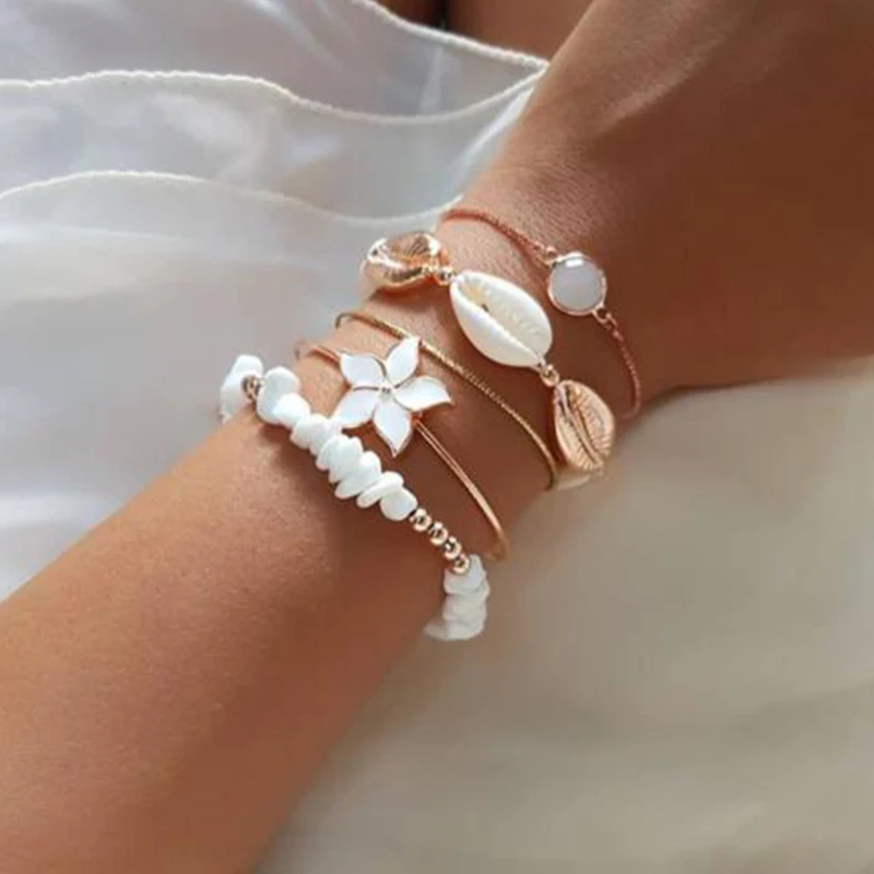 

Tocona Bohemian Irregular Stone Shell Flower Bracelets for Women Adjustable Open Gold Charm Layered Bracelet Jewelry 9256