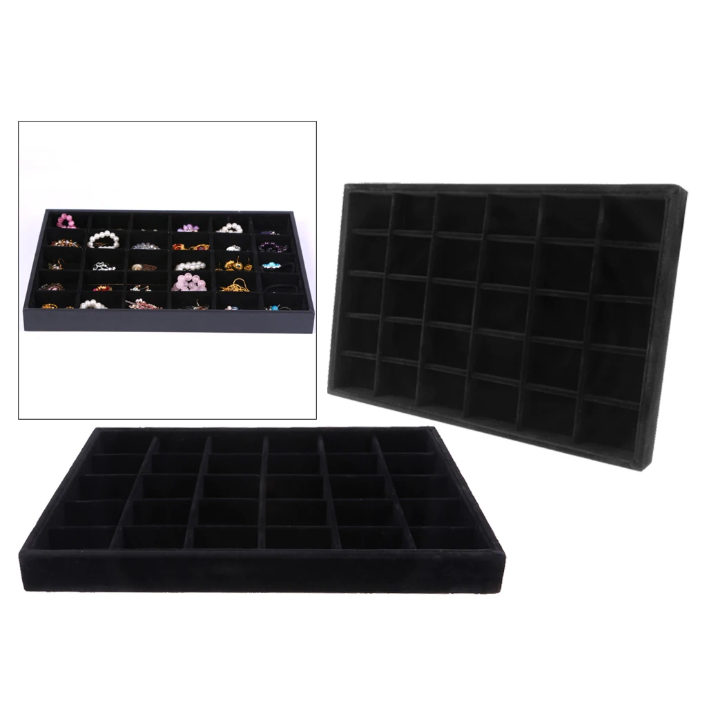 2Pcs Velvet Bracelet Bangle Watch Jewelry Display Stand Tray Black Velvet, large storage capacity, 35*24*3cm