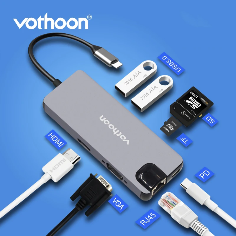 Votoon usb type C концентратор к HDMI USB3.0 RJ45 SD кардридер адаптер USB разветвитель для MacBook Pro Air 8 в 1 USB порт type C концентратор