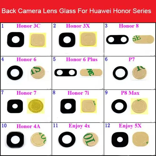 

Camera Glass Lens For Huawei Honor 3C 3X 4A 4X 5X 8 6 6Plus P7 7 7i P8 Max Rear Camera Protection Replacement Repair Parts