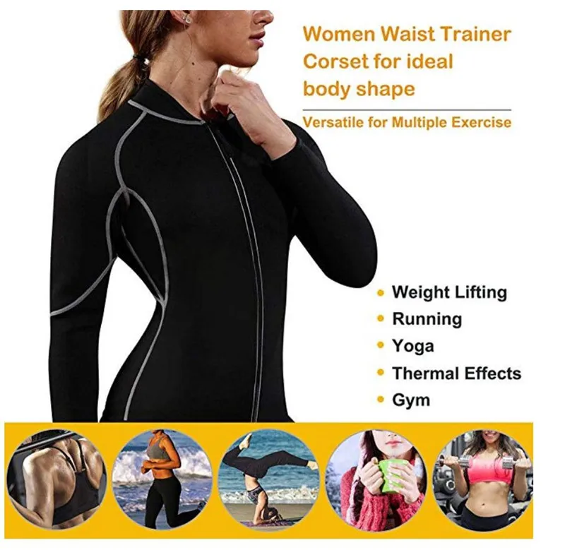 Sexy Women Seamless Yoga Top Sport Zipper Long Sleeve Yoga Shirt for Neoprene sweat sauna Quick Dry Breathable Gym Fitness Shirt