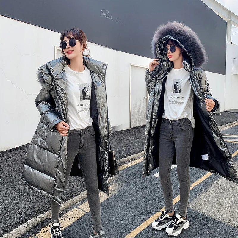

According to Nalini Ozhouzhan 2019 Winter New Style down Jacket Women's Long over-the-Knee Bright Surface Fashion Loose Large Fu