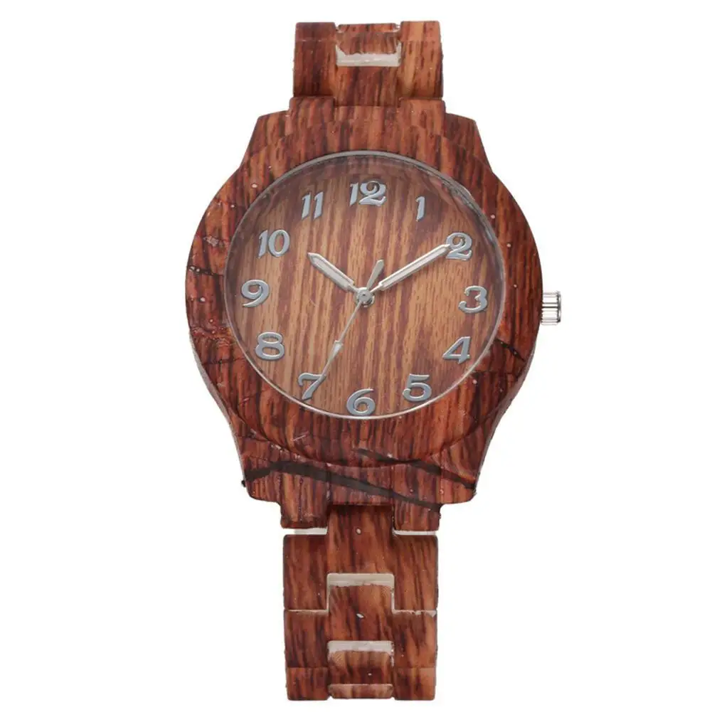 Женские наручные часы с круглым циферблатом, модные простые женские кварцевые часы из искусственного дерева для женщин - Цвет: dark brown