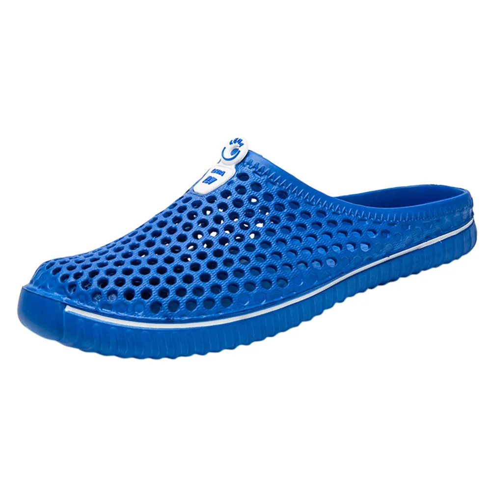 Летние мужские шлепанцы, обувь Повседневное шлепанцы в стиле унисекс обувь с отверстиями пляжные дышащие уличные сандалии; домашние сандалии A40 - Цвет: blue