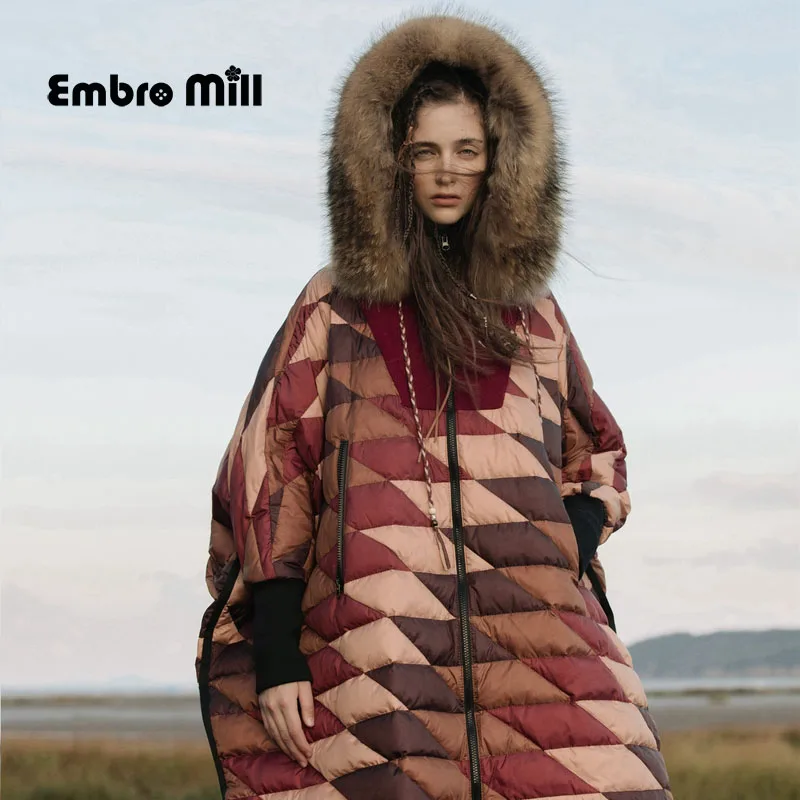 

Winter Luxurious Long Sections White Duck Down Coat Vintage Style Hooded Fur Collar long Sleeve Lady Down Jacket S-L