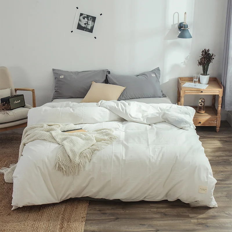 

Duvet Cover Twin 100% Washed Cotton Bedding Set Soft Easy Care Simple Style Multicolor White King Queen 220x240cm