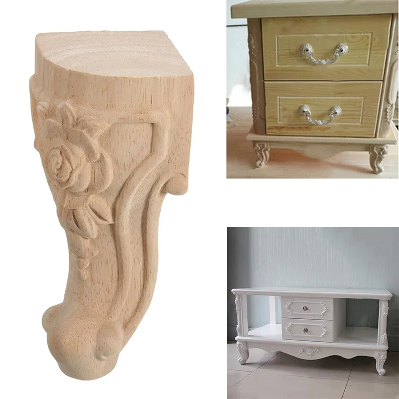 

4PCS 10x6cm European Style Solid Wood Carved Furniture Foot Legs TV Cabinet Seat Feets