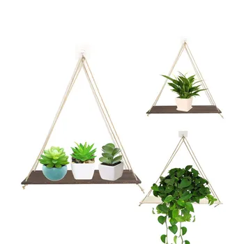 

Decorative Frame Crafts Wall Swing Shelf Flower Pot Rack Wooden Storage Rack Twine Organization Shelf Wall Hanging Home Decor
