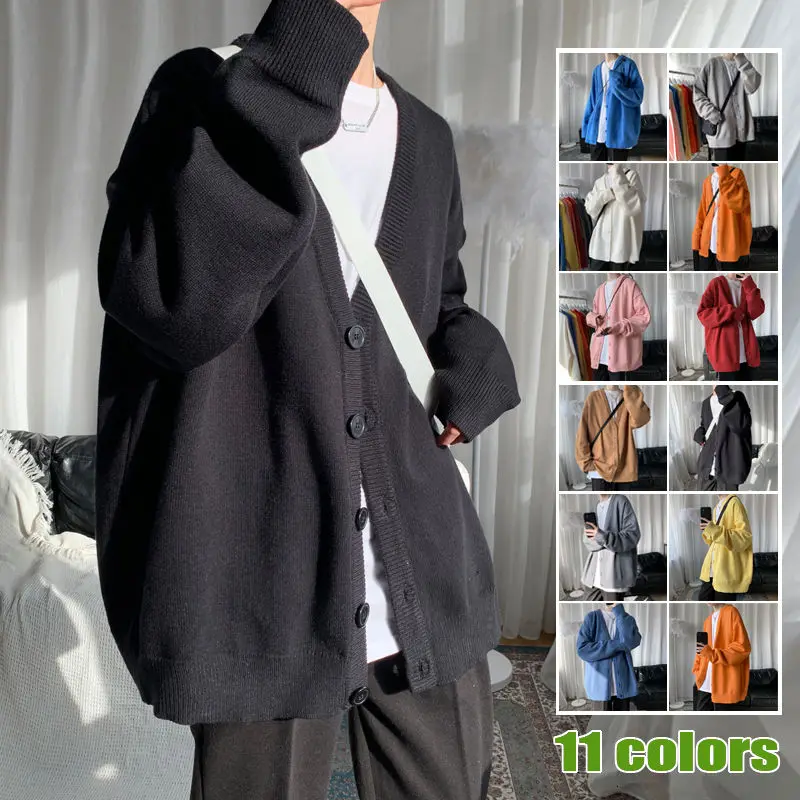 Suéter de punto con cuello en V para hombre, chaqueta informal de moda para hombre, ropa de calle, suéter holgado coreano, chaqueta, ropa para hombre