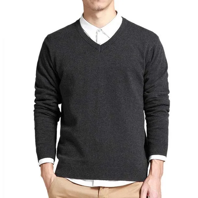 Мужские нарядные свитера и пуловеры, зимний Однотонный мужской пуловер, повседневный мужской свитер с v-образным вырезом, Мужская трикотажная одежда, Pull Homme 510 - Цвет: dark grey
