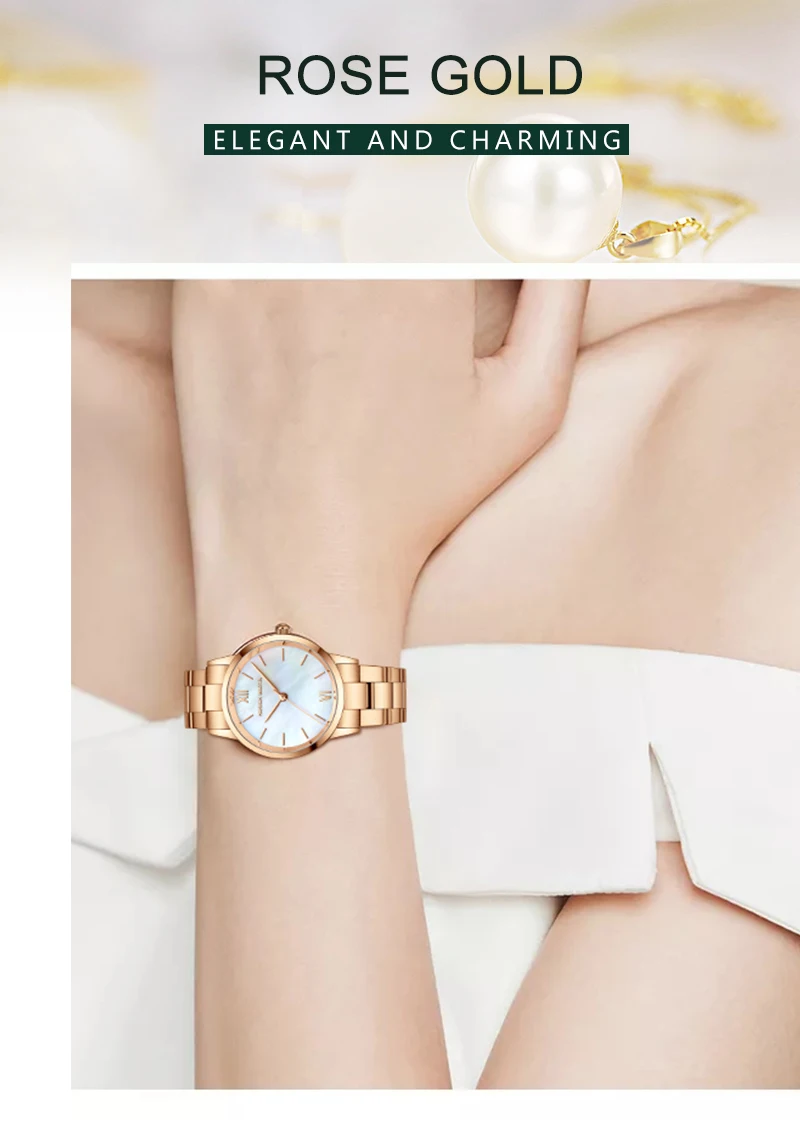 2021 NEW Japan Quartz Pearl Oyster Jade Stone White Shell Waterproof Ladies Full Stainless Steel Classic Wrist Watches for Women