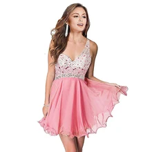 Милое короткое шифоновое платье на одно плечо, украшенное кристаллами и бисером, с открытой спиной, мини платья для выпускного бала, а-силуэт, Короткие вечерние платья