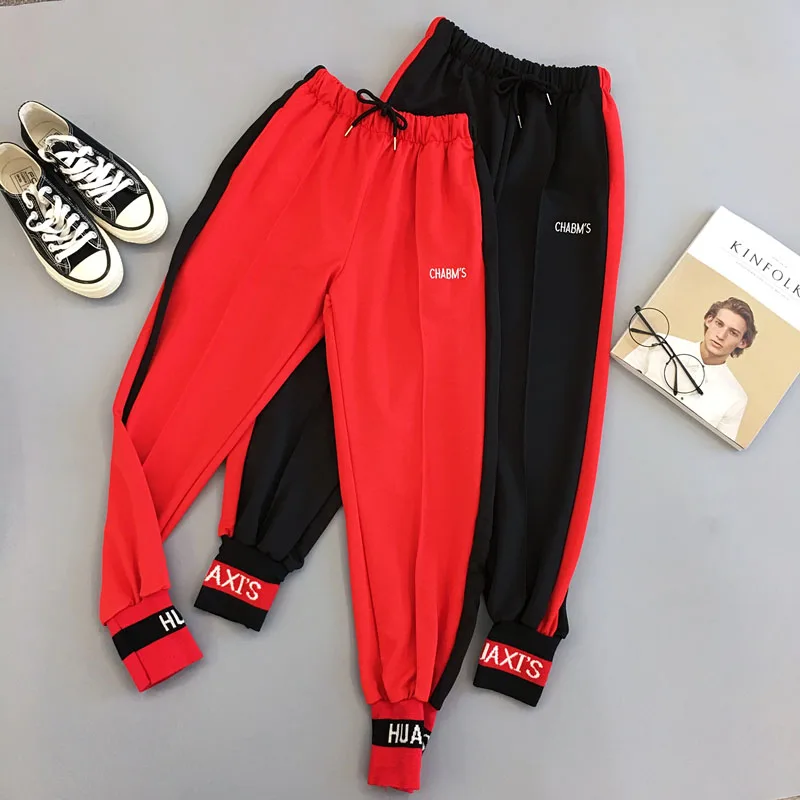 

Women Jogger Pants 2019 New Spring And Autumn Casual Female Ankle-Length Pants Student Teenager Girls Black Red Hot Sale N40
