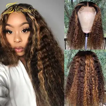 

Black and Brown Highlight Wig Ombre Colored Lace Front Human Hair Wigs for Women Water Wave Deep Curly 13x6 Frontal Wig Glueless