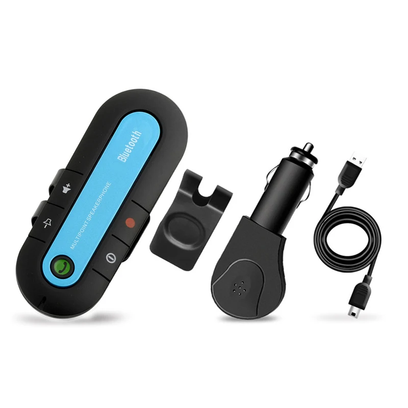 LAMJADBluetooth автомобильный комплект громкой связи беспроводной Bluetooth динамик телефон MP3 музыкальный плеер Солнцезащитный козырек клип динамик телефон с автомобильным зарядным устройством - Название цвета: blue